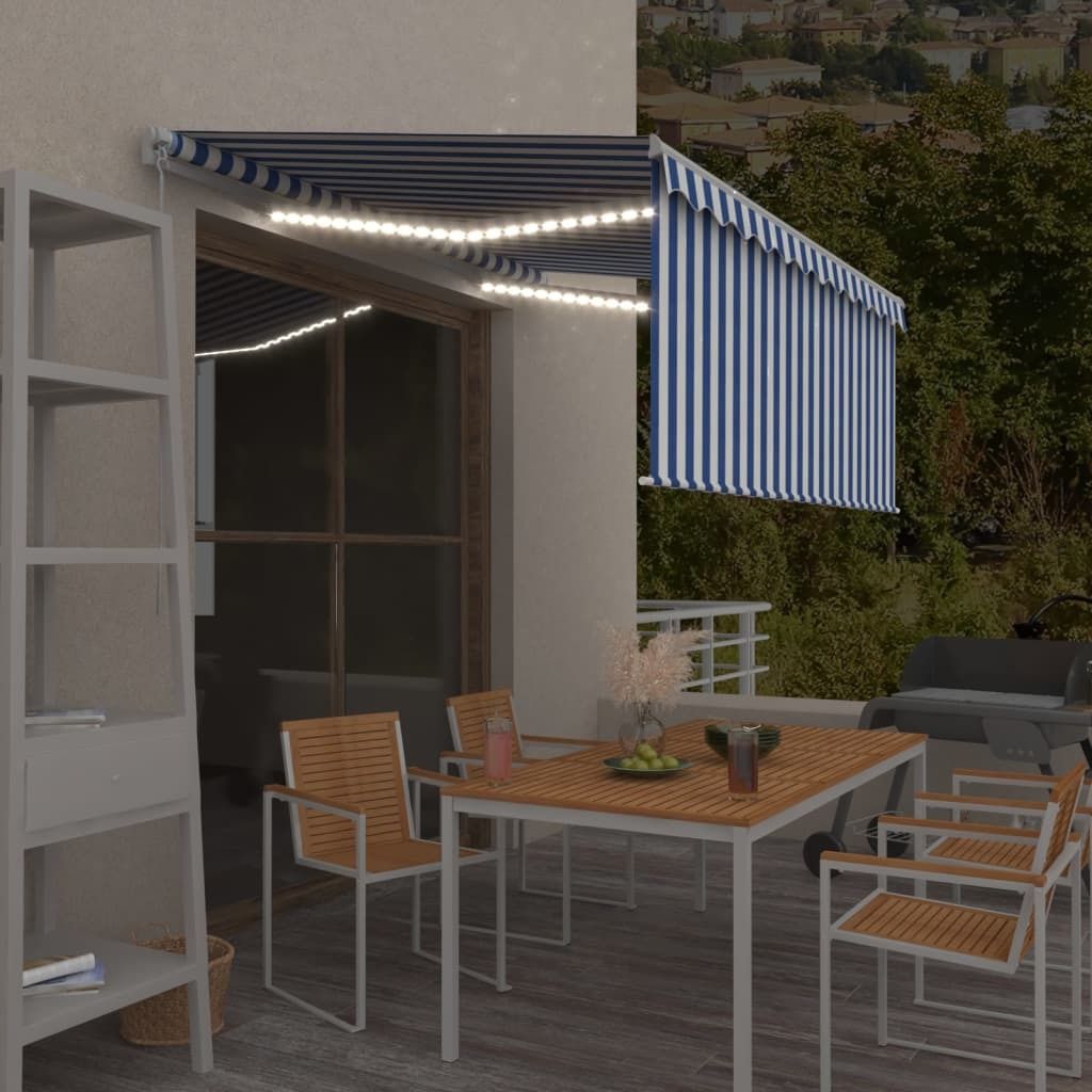 Maison Exclusive - Markise Manuell Einziehbar mit Rollo & LED 3x2,5m Blau & Weiß