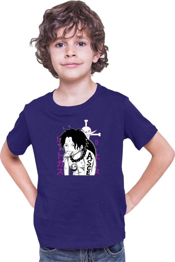 Kinder T-Shirt Japan Anime Manga One Manga Piece Anime Luffy 04 Straw Icecream, 7-8 Jahr - 128 / Dunkelblau