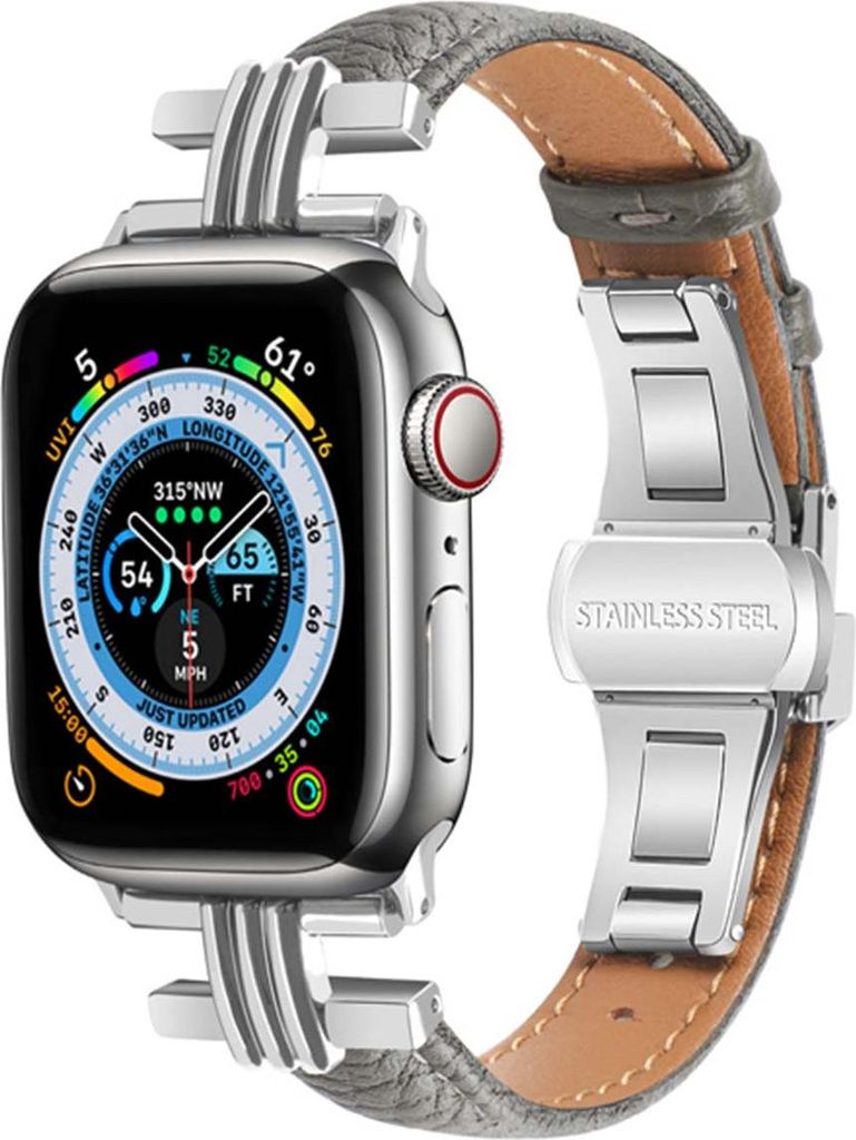 Eko, Armband für Apple Watch 38/40/41mm aus Leder mit Faltschließe, Grau