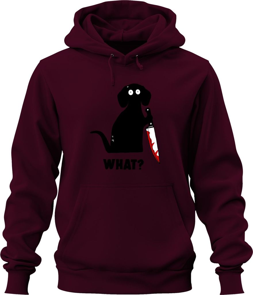What? Hund Blutiges Messer Horror Halloween Grusel Slasher Cartoon Uni Hoodie Kapuzenpullover, Burgundy, XXL