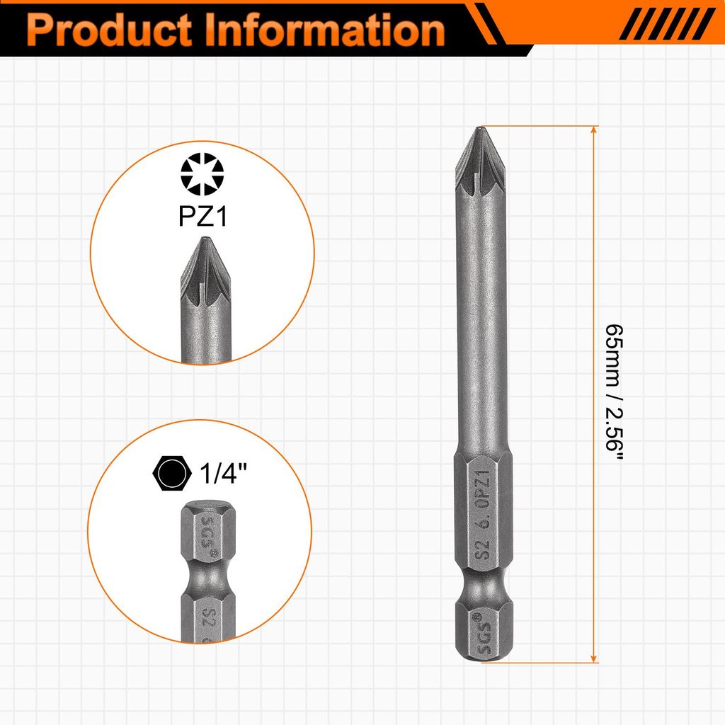 5 Stš¹cke PZ1 Schraubendreher-Bit 1/4" Sechskantschaft 65mm/2,56" L?nge Magnetische Phillips Schlitz Sechskant-Bits S2 Stahl Schraubendreher-Bit ...