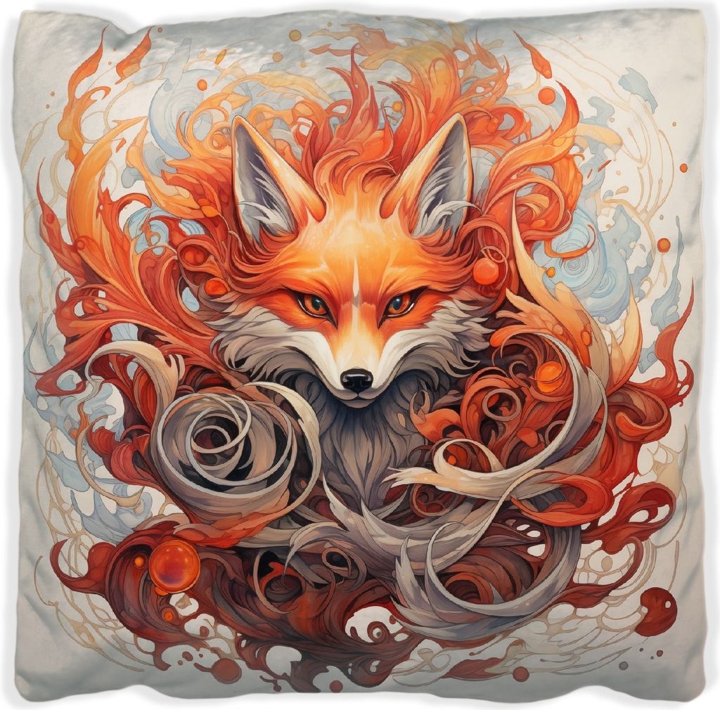 Wallario Premium Kissen, weiche Oberfläche, mit Motiv Flammenfuchs, Größe: 40 x 40 cm, mit weißer Rückseite