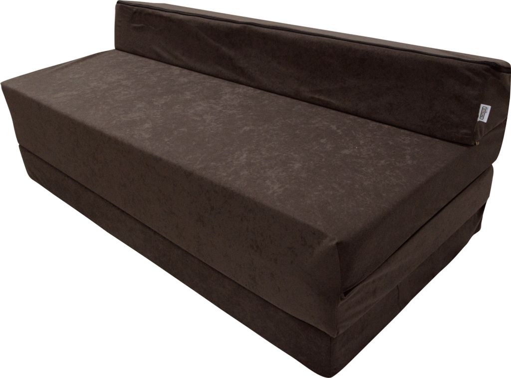 A brown foldable mattress or sofa bed on a white background.