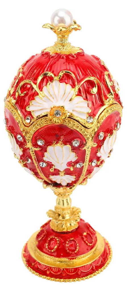 Boîte à bijoux œuf de style vintage en alliage émaillé rouge et or