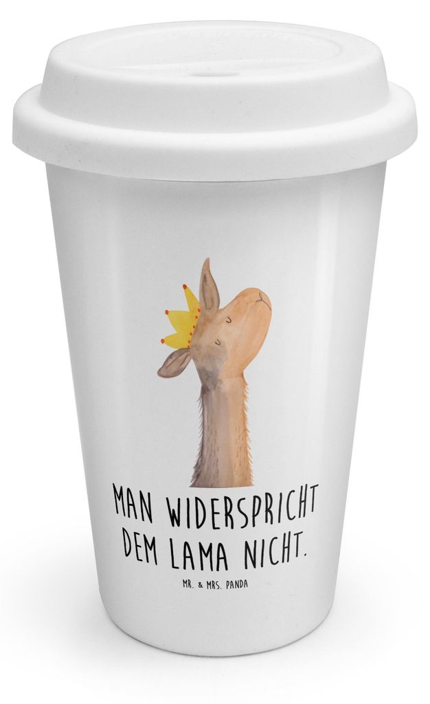 Mr. & Mrs. Panda Kaffeebecher To Go Lamakopf König - Weiß - Geschenk, ToGo, Lama, Thermobecher, Mama, Becher, Abitur, Coffee, Kollegin, Lamas, Vo...