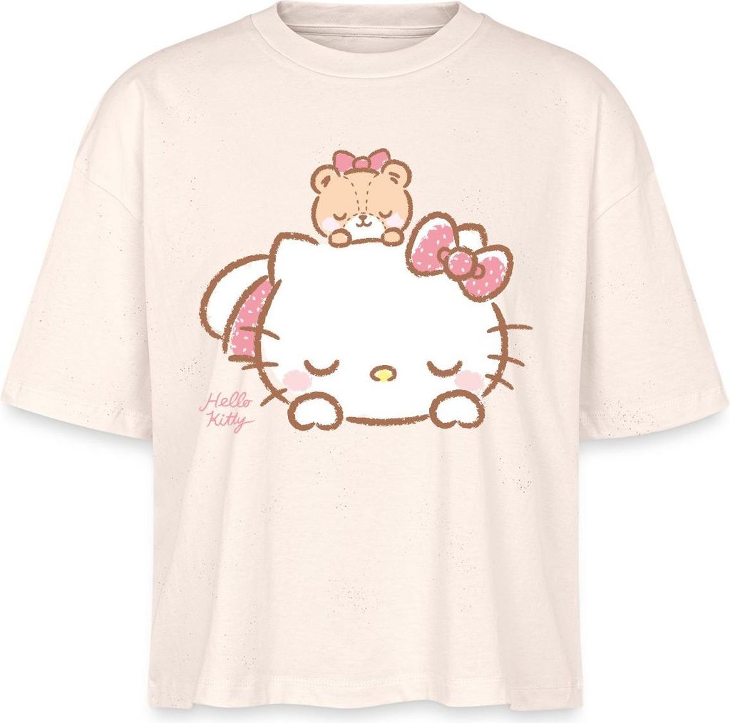 Spreadshirt Hello Kitty Mit Teddy Auf Dem Rücken Boxy Shirt Damen, S, Natur