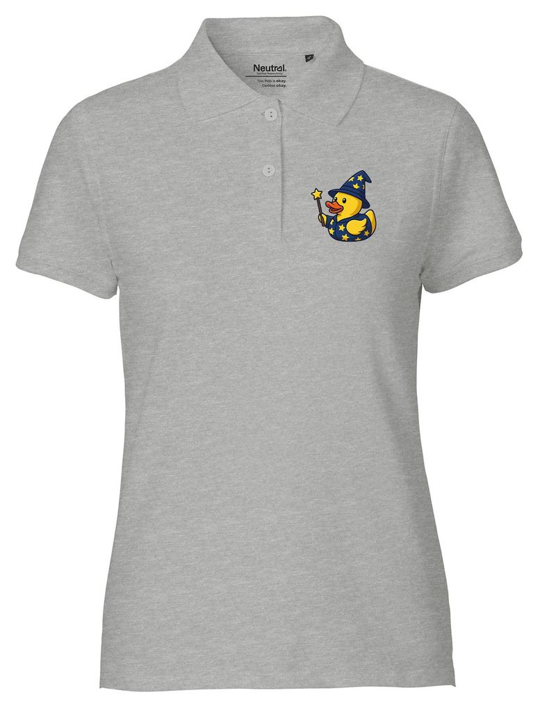 Huuraa Damen Polo Shirt Quietscheente Zauberer Gummiente Magier XL Sport Grey Bio Baumwolle Fairtrade Poloshirt Geschenkidee