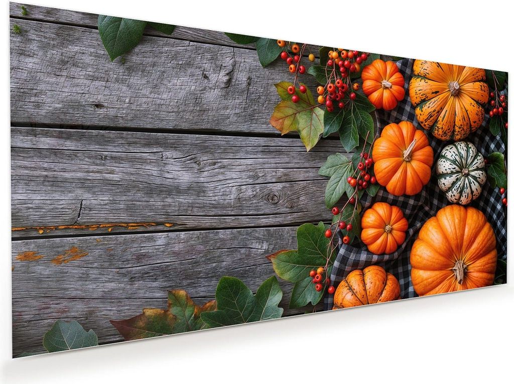 Glasbild 110x55cm in XXL für Wohnzimmer, Schlafzimmer Motiv Herbstlicher Kürbis