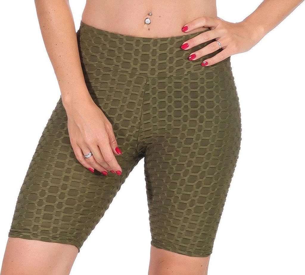 Leggings 1/2 Radlerhose kurz gemusterter Stoff Khaki XS/S