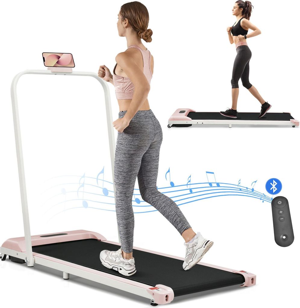 AIORBER 2 in 1 Laufband für zuhause & Büro klappbar, elektrisch 1-6 km/h mit Fernbedienung Bluetooth LED-Display, Fitnessgerät Grün Schwarz Rosa