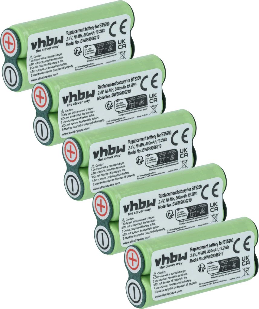 vhbw 5x Akku kompatibel mit Rowenta TN5100F0 / 3M0, TN5100F0, TN5120F0, TN5120, TN5140, TN5120F0 / 3M0, TN5100 Rasierer (800 mAh, 2,4 V, NiMH)