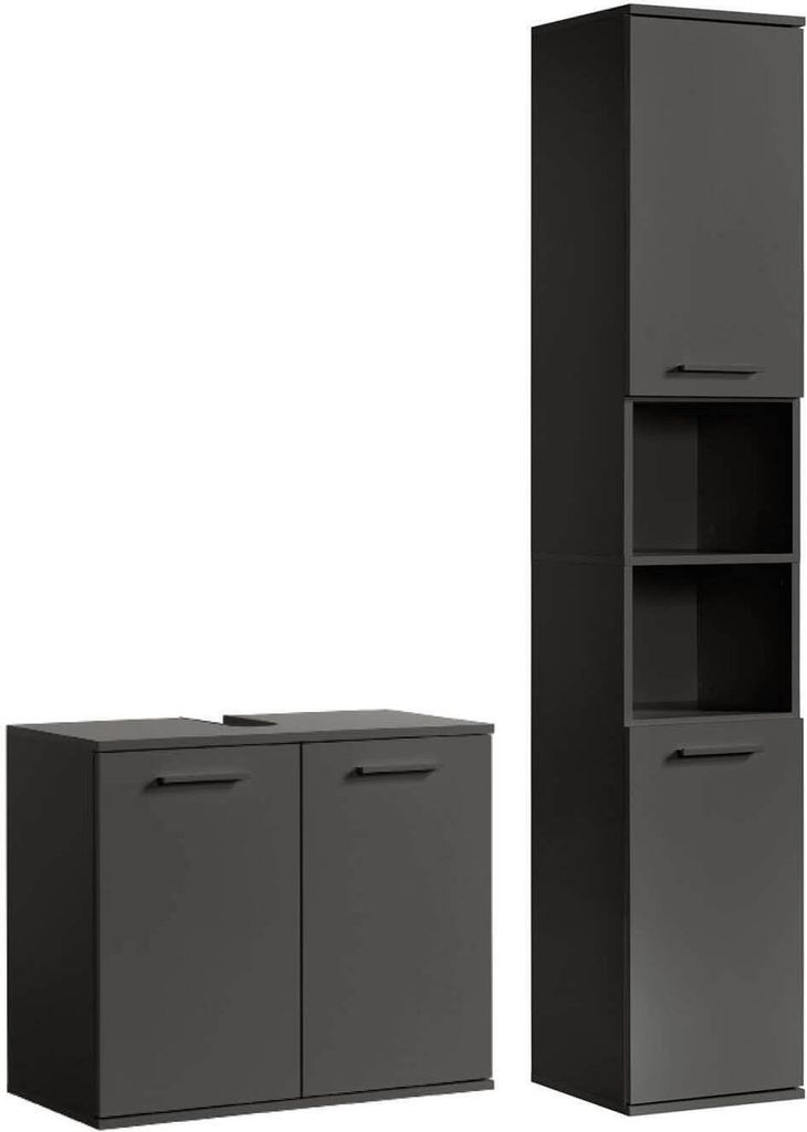 mokebo Badmöbel Set 2-teilig aus Holz 'Der Steuermann', Badezimmer Set oder Komplettset mit Waschbeckenunterschrank und Hochschrank, Badezimmers...