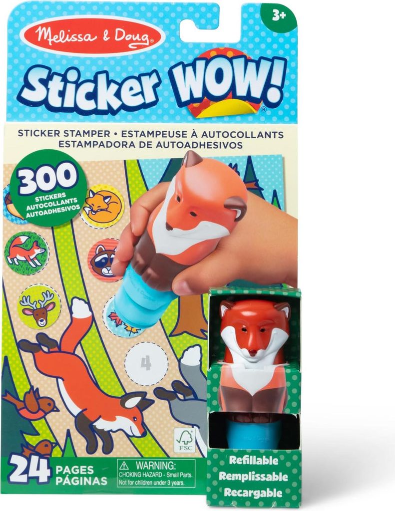 Melissa & Doug Sticker WOW 24-seitiger Aktivitätenblock und Sticker-Stempel, 300 Sticker, Kunst und Handwerk, Sammelfigur - Fuchs