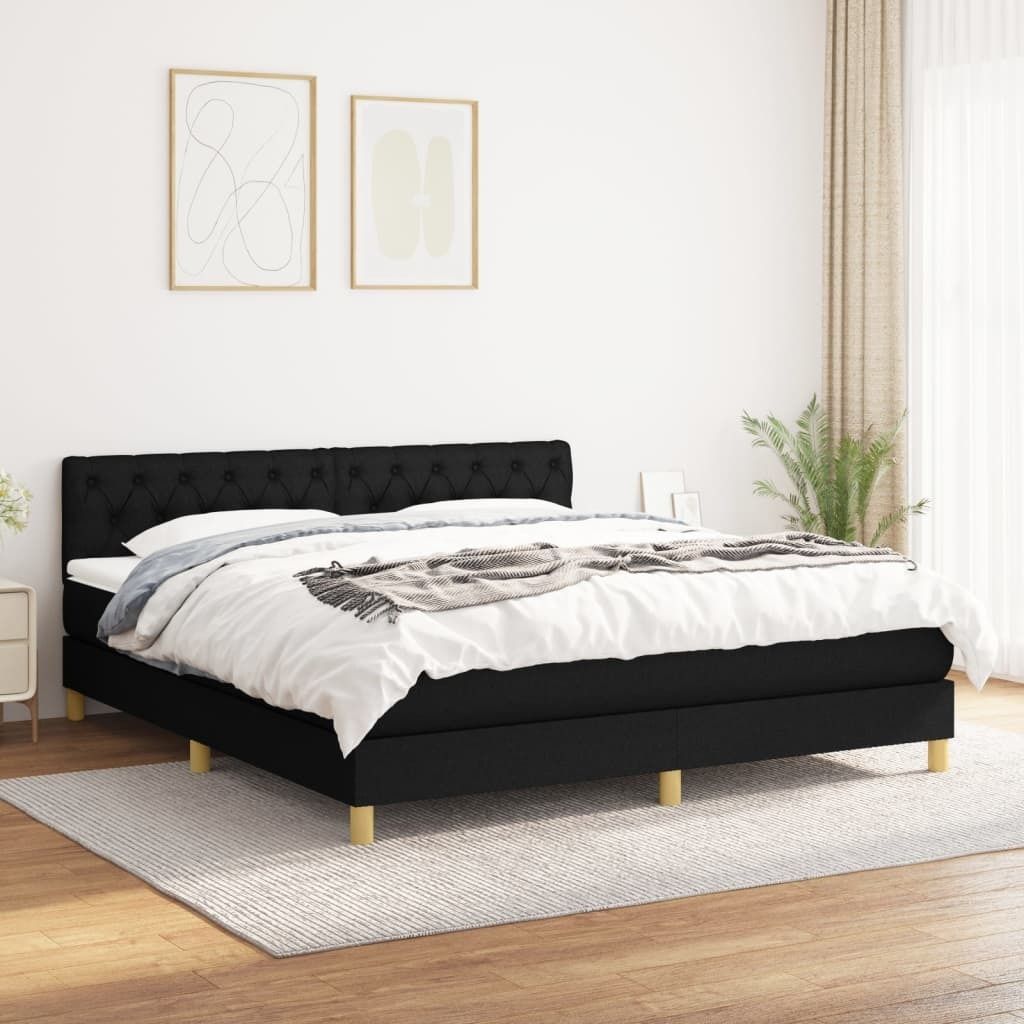 vidaXL Boxspringbett mit Matratze Schwarz 160x200 cm Stoff - Boxspringbett - Boxspringbetten - Bett - Schlafzimmermöbel