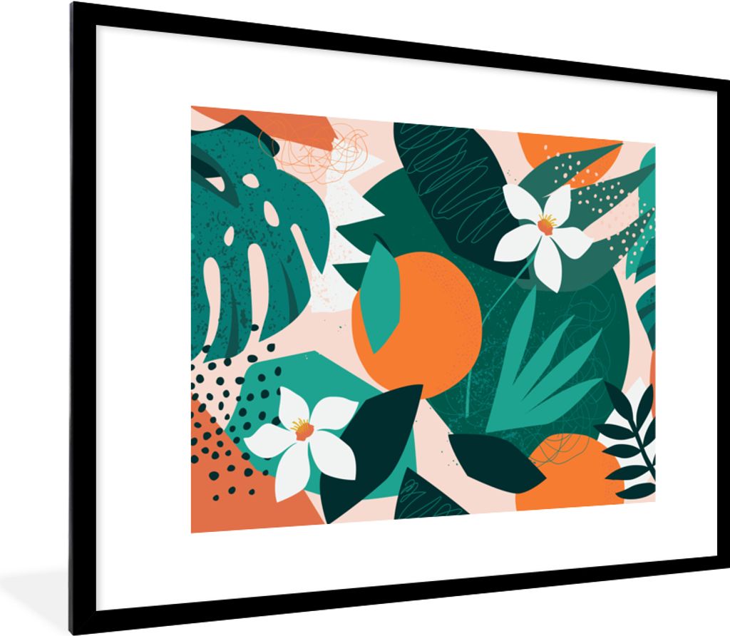 MuchoWow Gerahmtes Poster Blumen - Obst - Dschungel 80x60 cm - Poster mit Schwarzem Bilderrahmen Wandposter Rahmen Foto Bilder - Schlafzimmer-Dek...