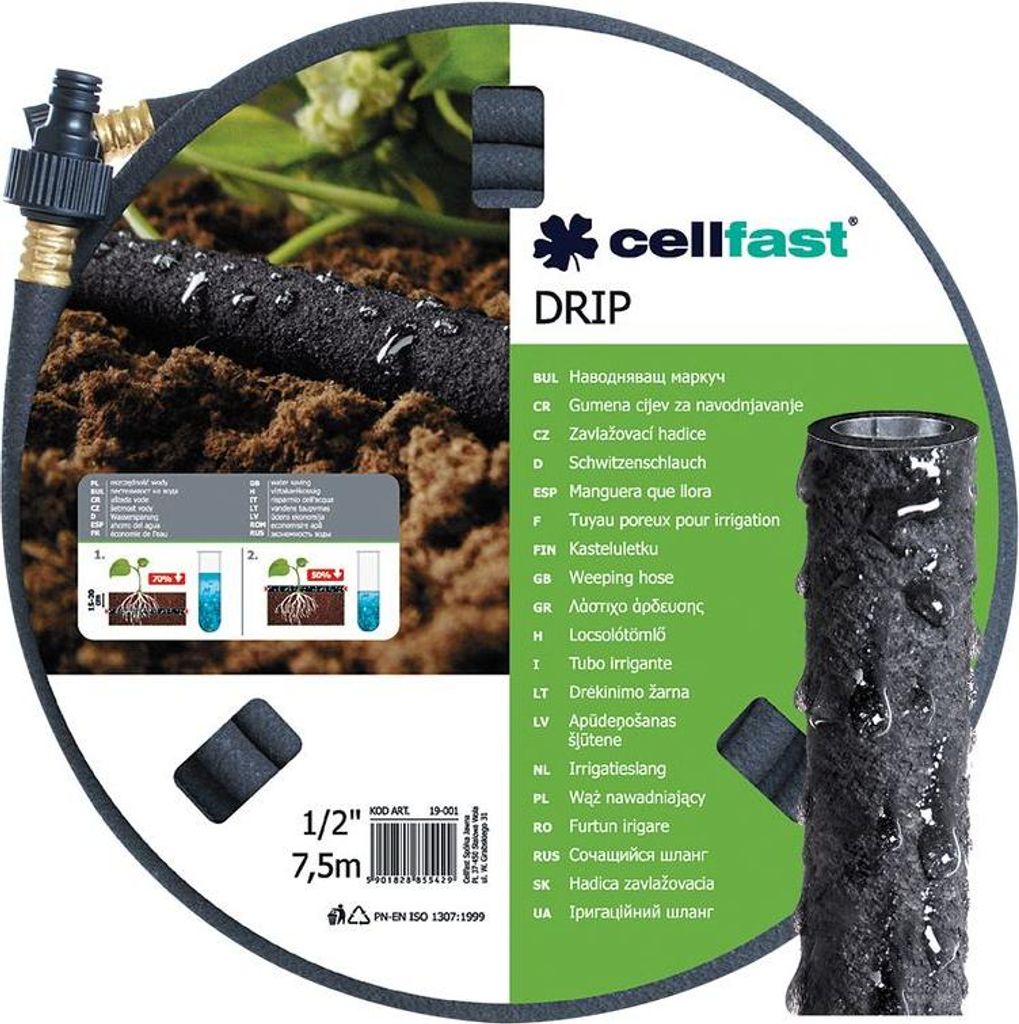 CellFast Wąż Nawadniający Drip 7,5m 1/2" Kroplujący Pocący Zdjęcie produktu 