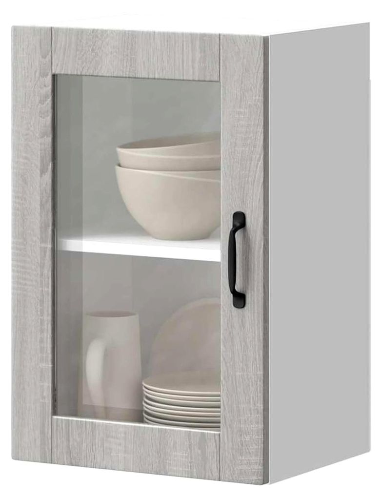 Schränke und Aufbewahrung, Küchenschränke, Küchenhängeschrank mit Glastür, Porto Grau Sonoma