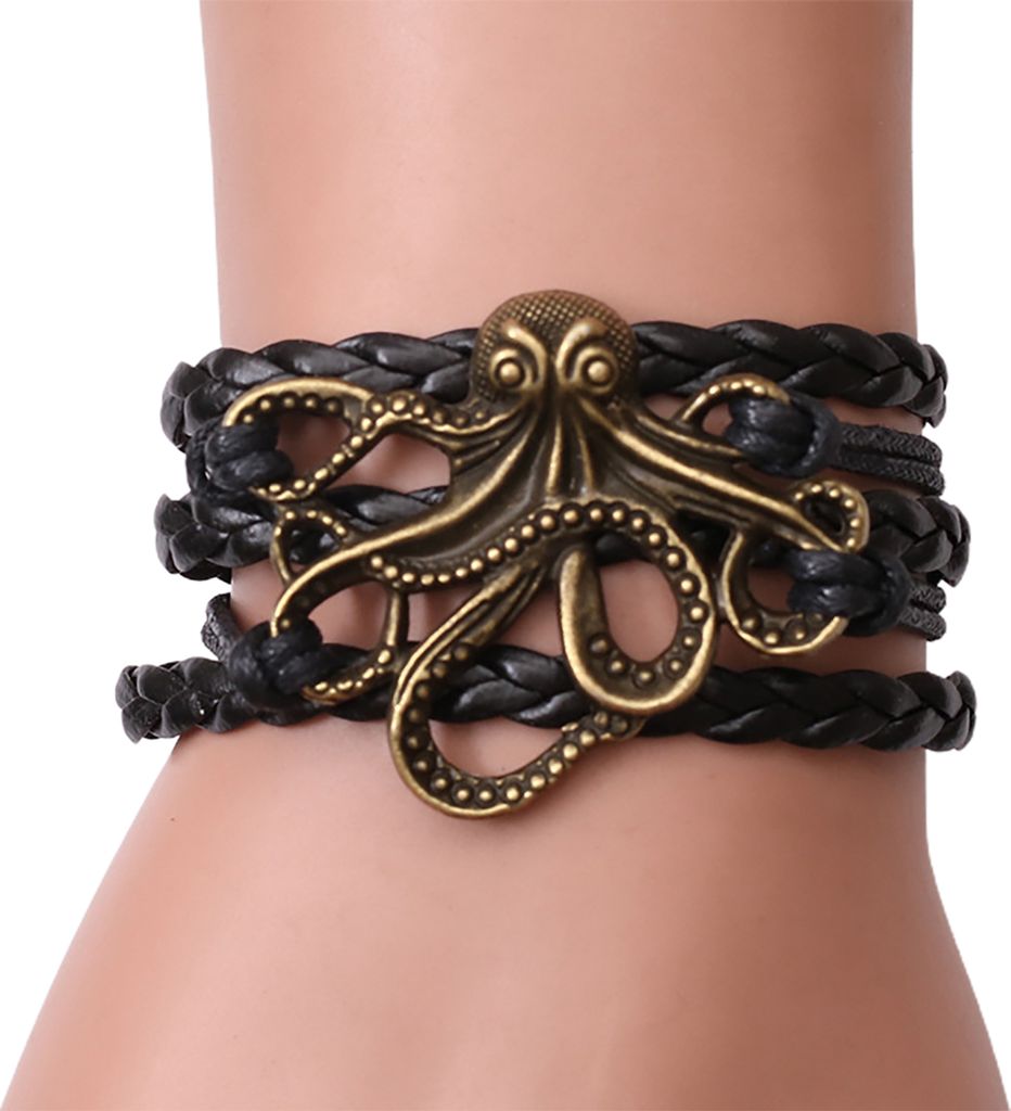 Uni-Legierung Octopus Design geflochtenes Armband Party Memorial Schmuck Zubehör-Schwarz
