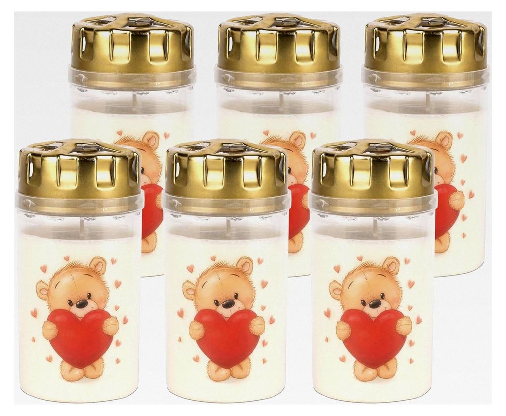 Grabkerzen Nr. 3 mit Sturmdeckel und Teddybär-Motiv (6 Stück)