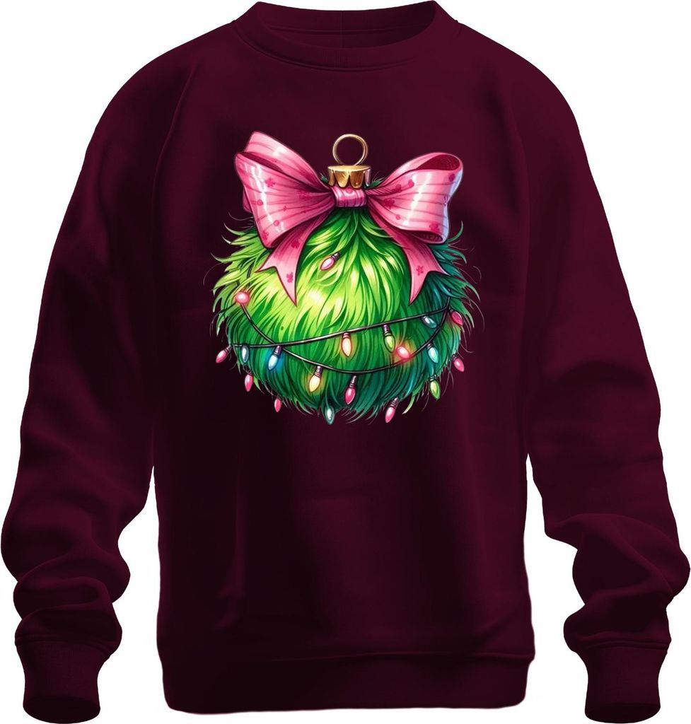 Flauschige Weihnachtskugel rosa Schleife Lichterkette Weihnachten Uni Sweatshirt Pullover, Burgundy, S