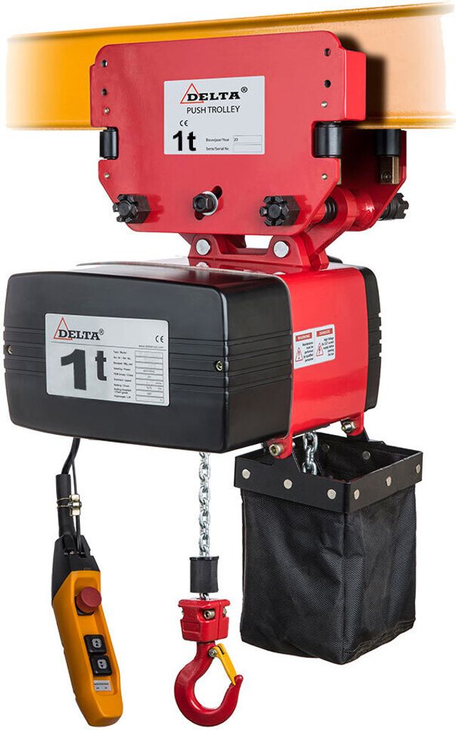DELTA Premium Elektrischer Kettenzug Typ DEH mit Handfahrwerk 400V - 8/2m/min 1-Strang - 1t mit 3m Hubhöhe