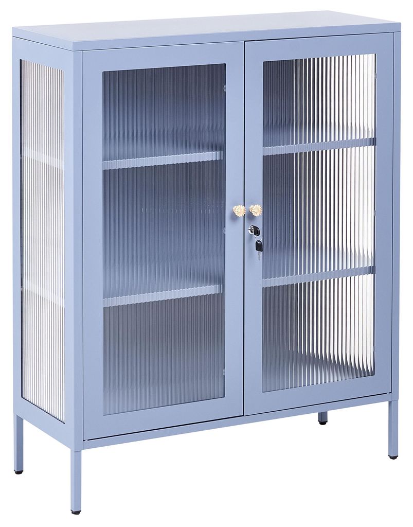 BELIANI Vitrine Blau Stahl Halbhoch Schmal mit Glastüren Produktbild 