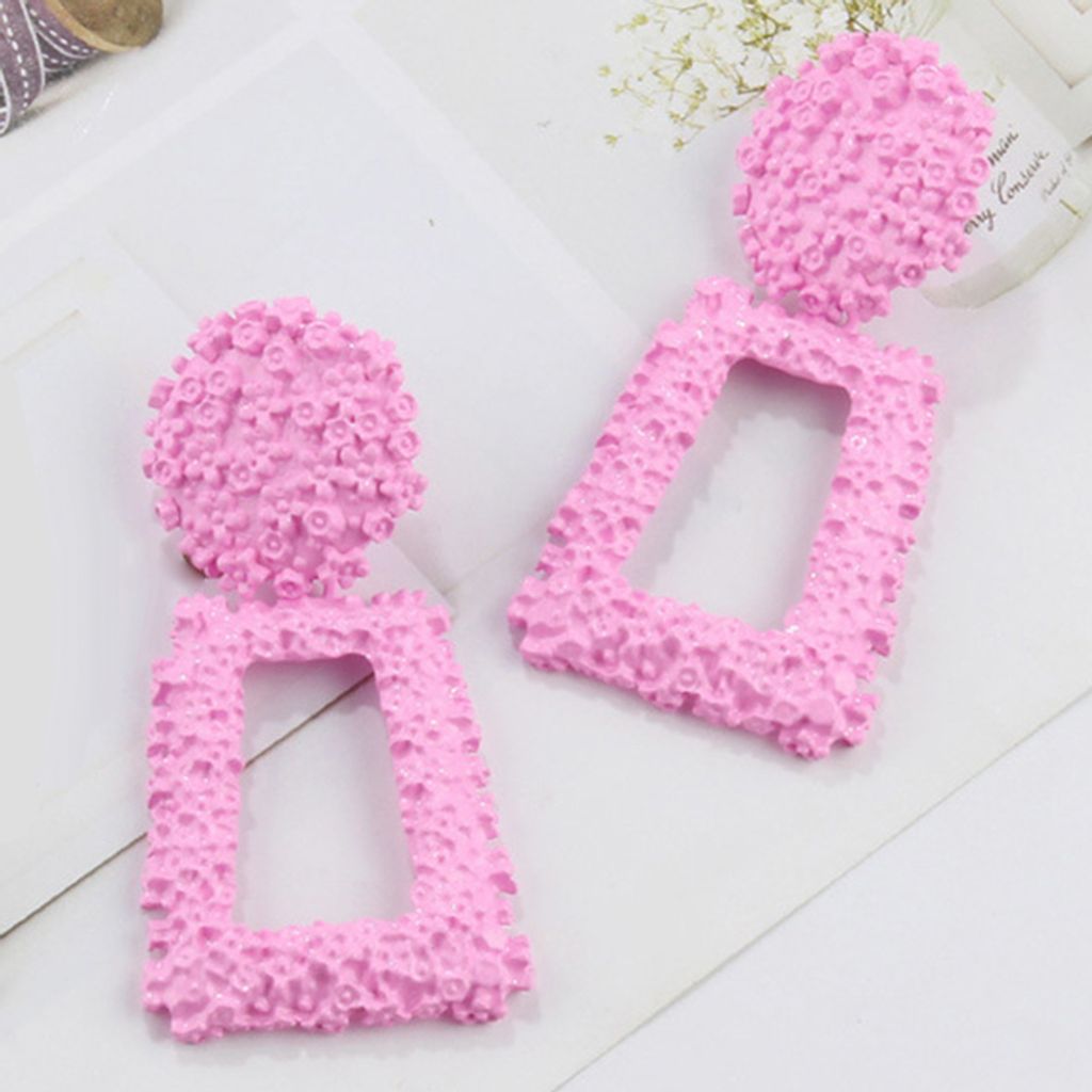 Frauen Mode Geometrische Trapez Lange Hohl Tropfen Ohrringe Statement Schmuck-Rosa