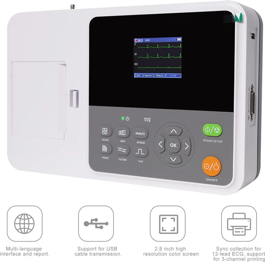 Electrocardiographe 12 canaux E3M avec écran de 2.8 pouces et PC - 4