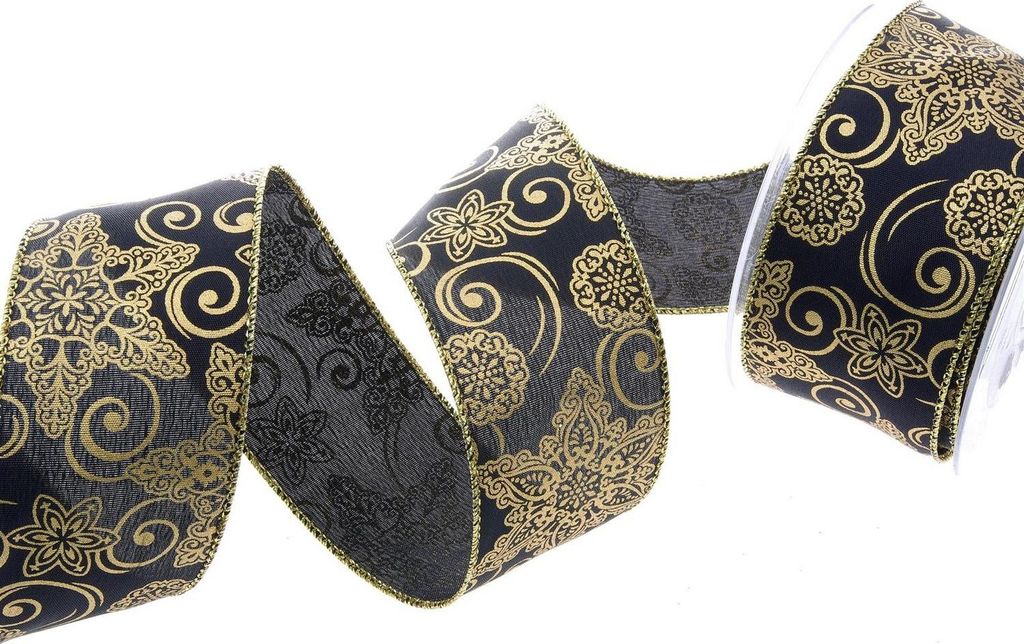 Dekoband "Ornamentsterne" schwarz-gold 50mm 10m
