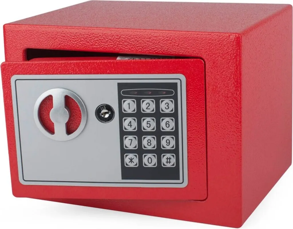 Mini-coffre-fort à code digital Pavo 8005611 en acier rouge renforcé