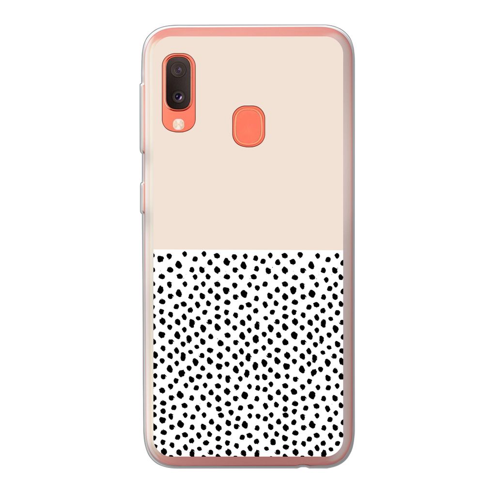MuchoWow Handyhülle Schutzhülle Hülle für Samsung Galaxy A20e Polka dots - Weiß - Schwarz Silikon Softcase Handy Hülle - Abdeckung