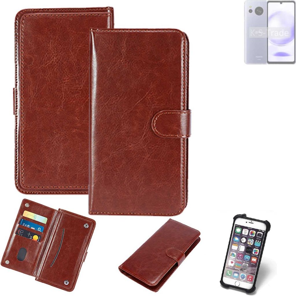 K-S-Trade 360° Hülle kompatibel mit Sharp Aquos Sense8 braun Kunstleder Case BookCase WalletCase Kunstlederederhülle Handyhülle, Rundumschutz
