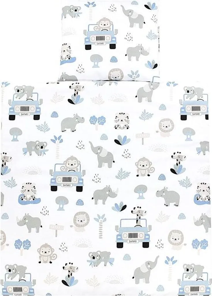 Literie bébé 80x80 cm coton doux motif animaux forêt bleu 4 pièces