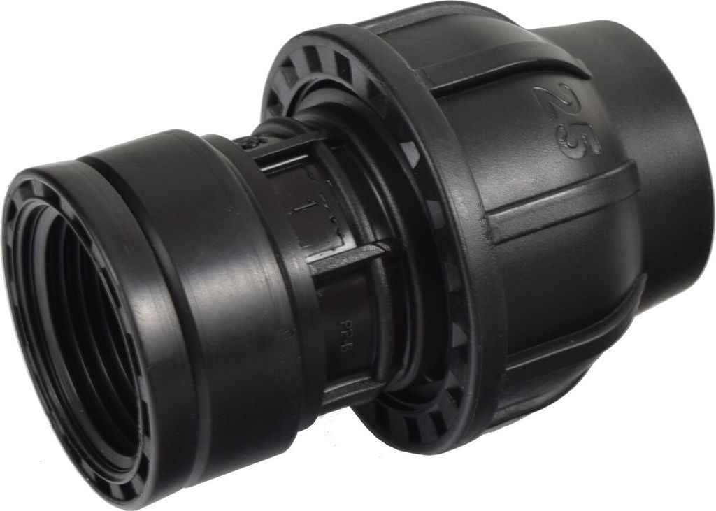 Agora-Tec PE-Fitting Kupplung 25 mm x 1 Zoll IG (30,3 mm) für PE-Rohr 25 mm SCHWARZ