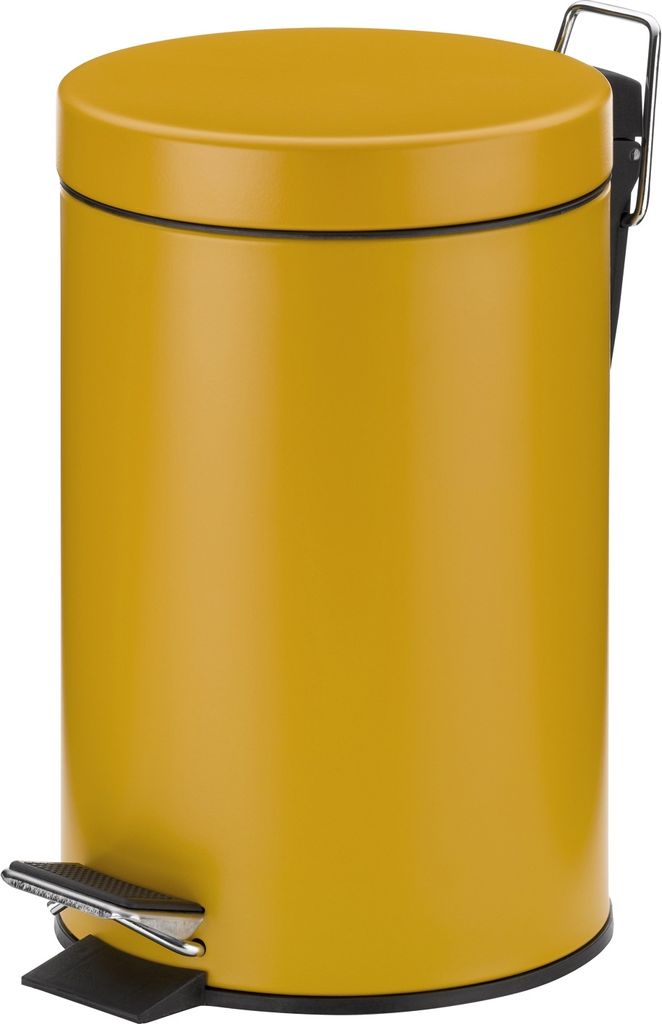 A yellow pedal bin on a white background.