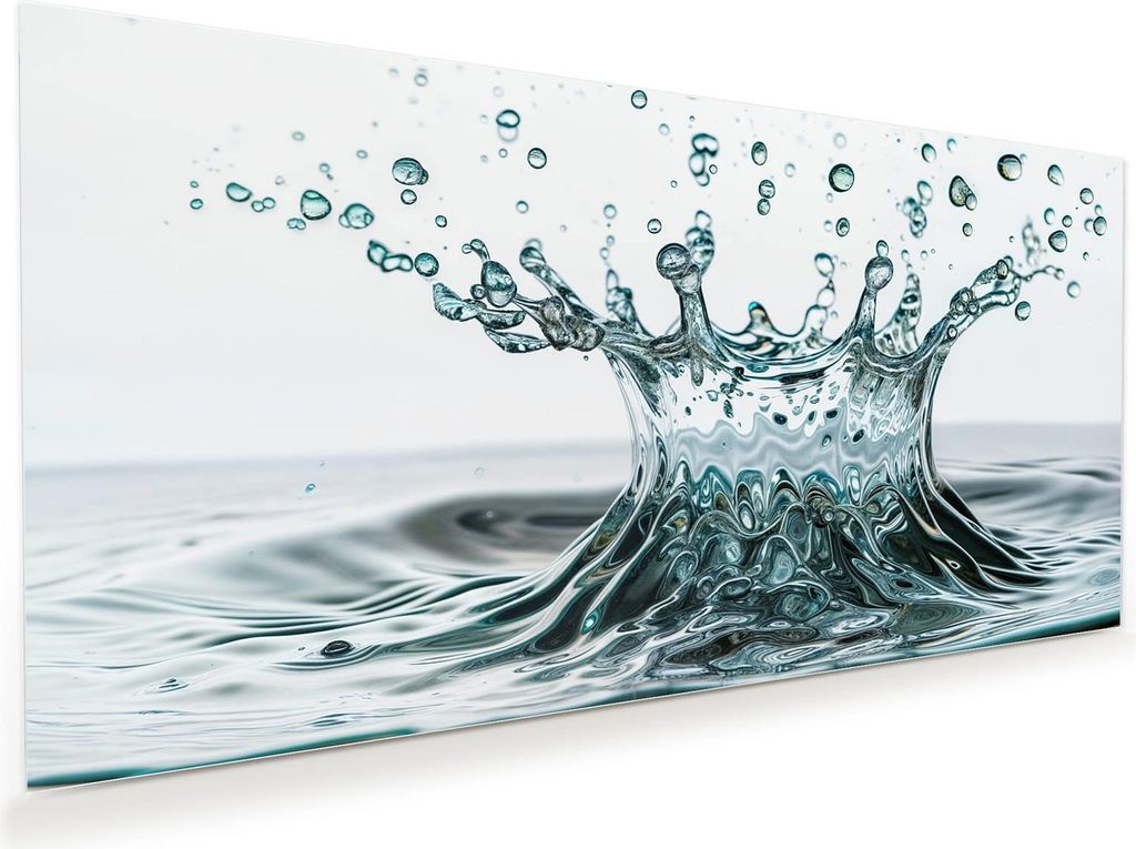 Glasbild 120x60cm in XXL für Wohnzimmer, Schlafzimmer Motiv Wassertropfen Splash