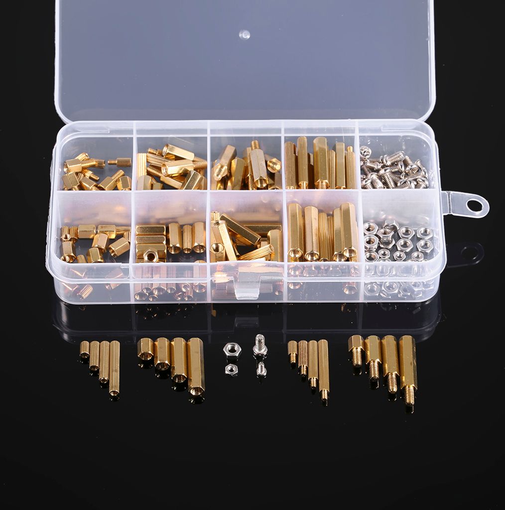 240PCS M2 M3 Schrauben mit Gewinde Standoffs Männlich Weiblich Messing Standoff Spacer PCB Board Sechskantschrauben Muttern Assortment Kit Hardware