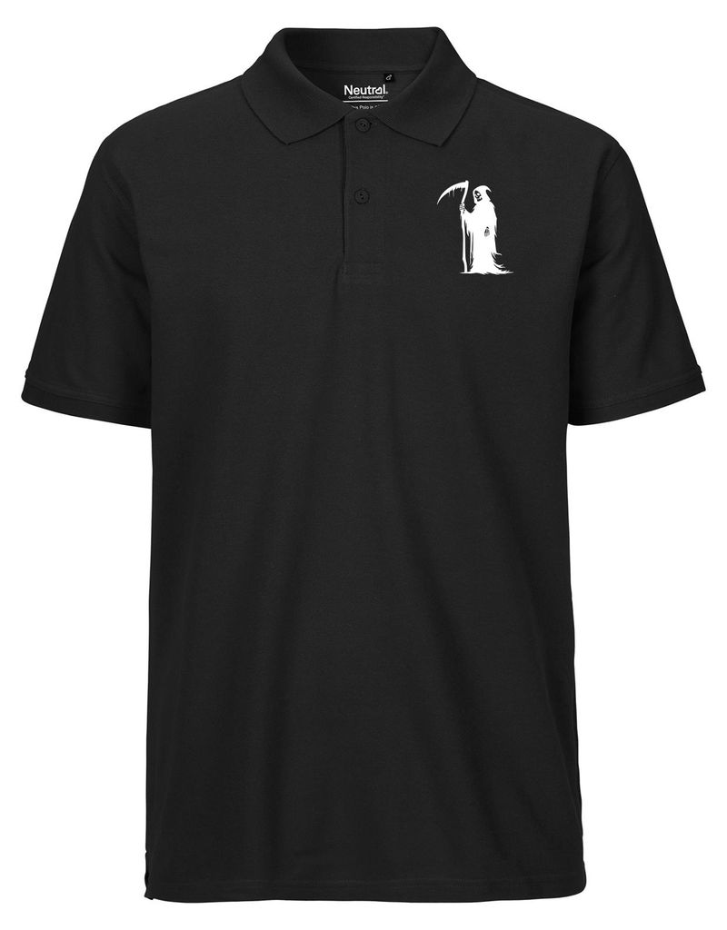 Huuraa Herren Polo Shirt Sensenmann Tod XL Black Bio Baumwolle Fairtrade Poloshirt Geschenkidee