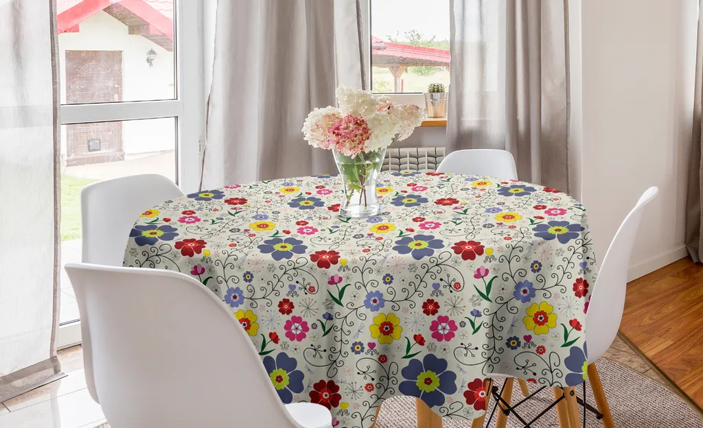 ABAKUHAUS Tovaglia Rotonda Antimacchia 150cm Fiori e Farfalle