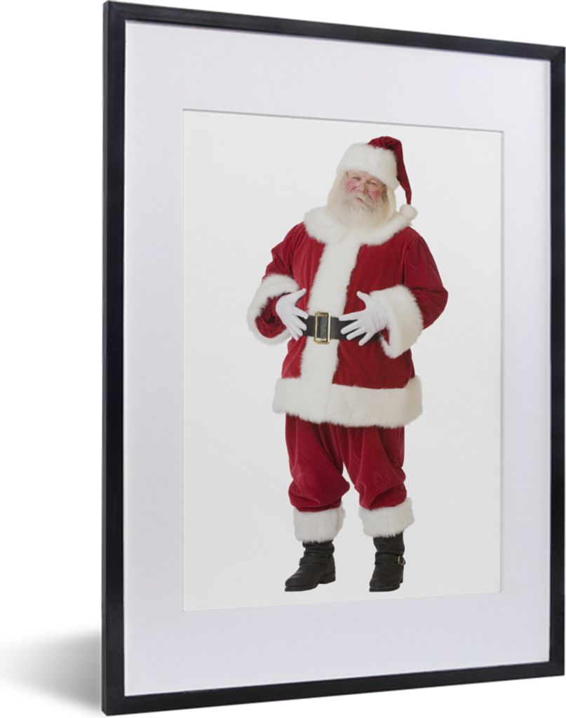 MuchoWow MuchoWow Gerahmtes Poster Der Weihnachtsmann mit den Händen auf seinem Bauch 30x40 cm - Poster mit zchwarzem Bilderrahmen - Wandposte...