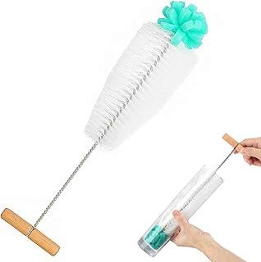 Flaschenbürste 32 cm, Flaschenreiniger Bürste mit Langgriff, Weiß Flaschenbürste mit Grün Schwamm Reinigungsbürste für Sodaflaschen Glaskara...