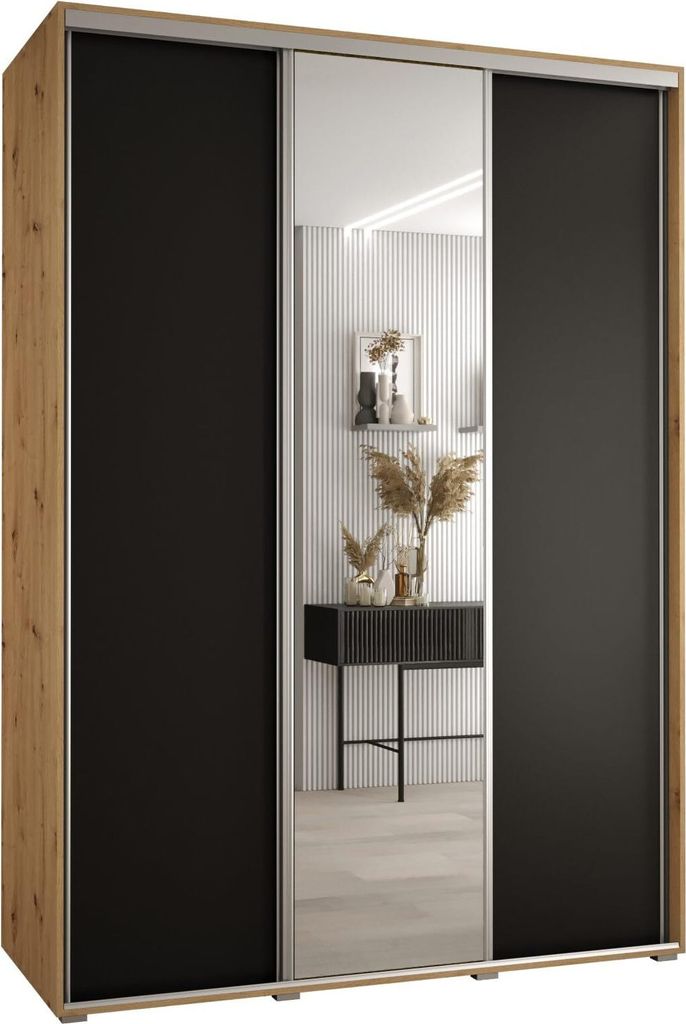 MEBLE KRYSPOL Cannes 3 Schrank mit 3 Schiebetüren - 205,2x180x60 cm - Artisan Schwarz Silber