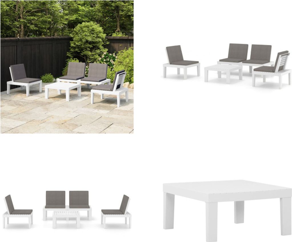 vidaXL 4 tlg. Garten Lounge Set mit Kissen Kunststoff Weiß - Garten-Lounge-Set - Garten-Lounge-Sets - Gartenmöbel-Set - Gartenmöbel-Sets