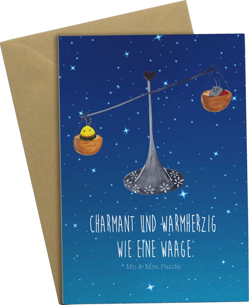 Mr. & Mrs. Panda Grußkarte Sternzeichen Waage - Sternenhimmel Blau - Geschenk, Biene, einladungskarten, kommunionskarte, Marienkäfer, Gleichgewic...