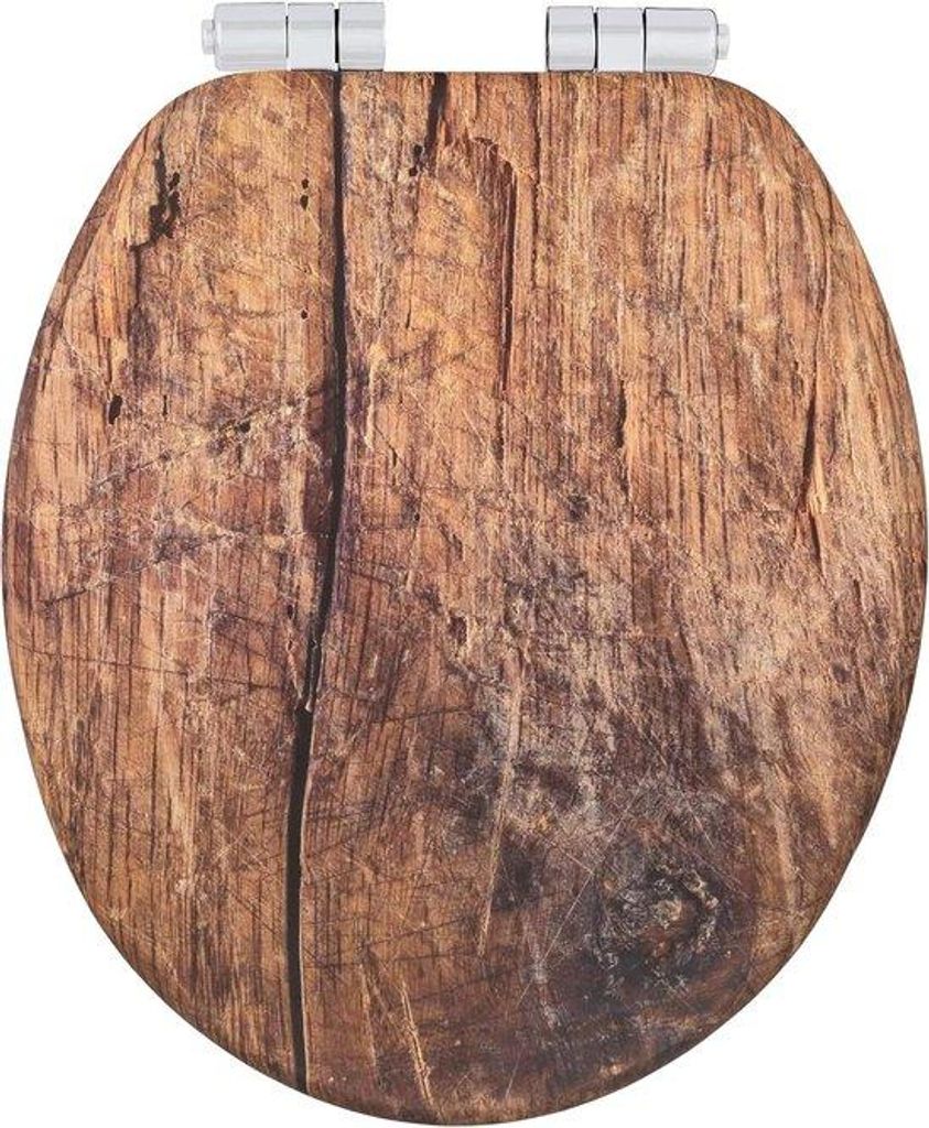 Holz-Toiletbrille ausem MDF - Easy-Close-Softschloß-Mechanismus - Fix-Clip-Hygienestecker - 355 x 425 cm - Folienbezug - wasserdichter Holz-Look.