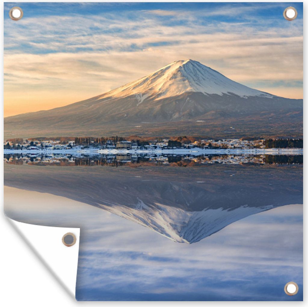 MuchoWow 100x100 cm Outdoor-Poster Gartendeko Sichtschutz Garten Poster für den Garten Ikonisches Bild des Berges Fuji in der japanischen Präf...