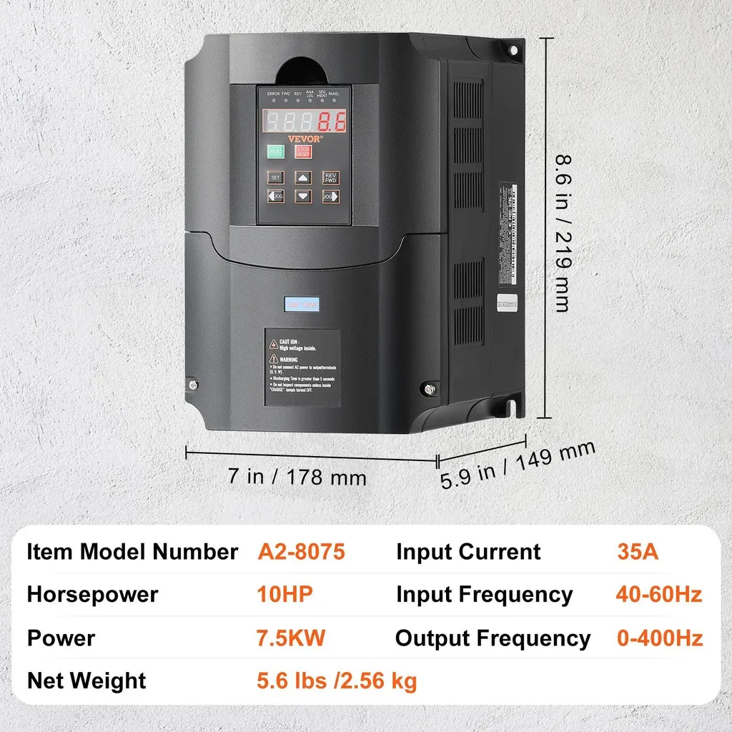Convertisseur de fréquence 7.5kW triphasé avec interface intuitive VFD