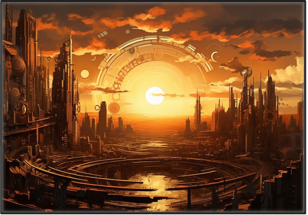 Wallario Wandbild Sonnenportal in die Zukunft, Größe: 70,30 x 100,30 cm, Poster mit schwarzem Aluminiumrahmen