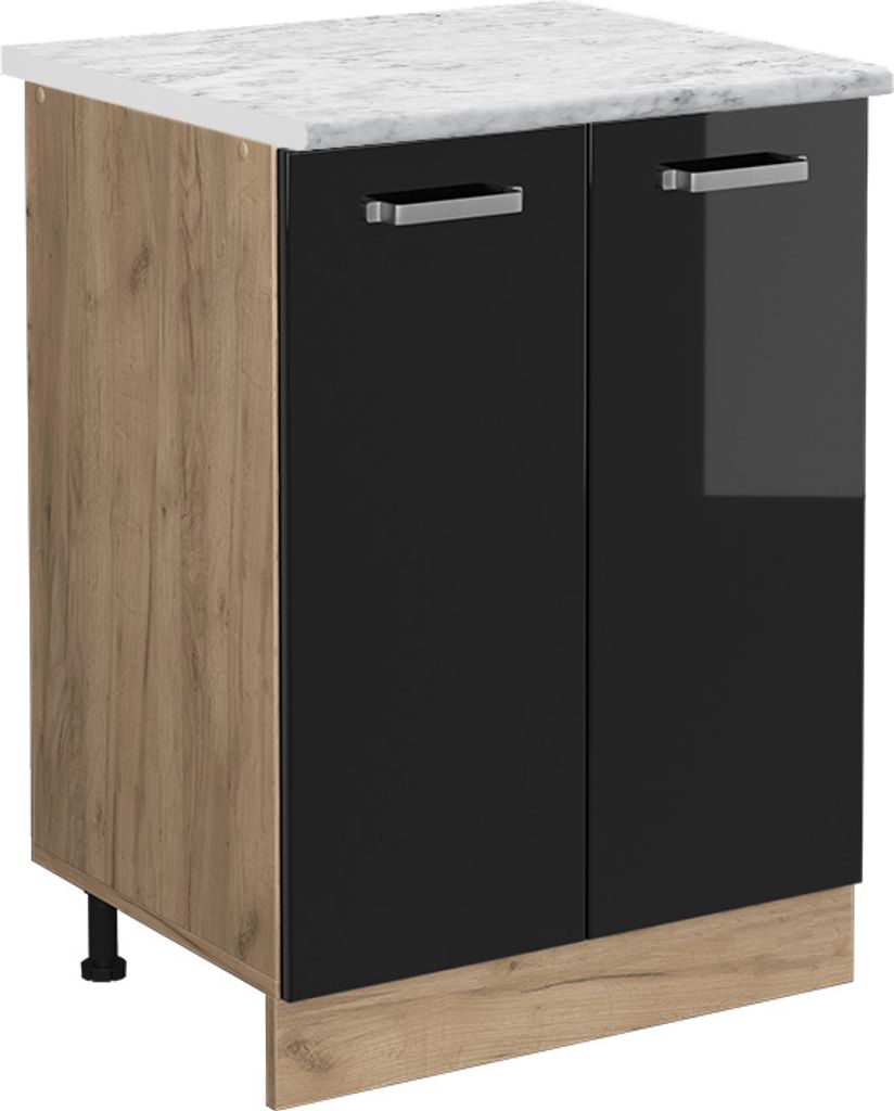 Küchenunterschrank Vicco R-Line Schwarz Hochglanz 60 cm AP Marmor, Model 46497