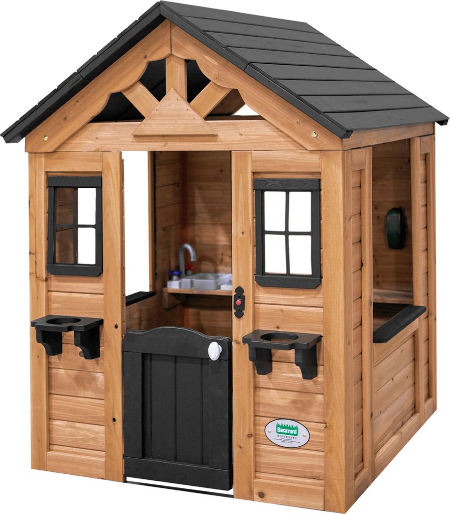 Backyard Discovery Spielhaus Sweetwater aus Holz | Outdoor Kinderspielhaus für den Garten inklusive Zubehör | Gartenhaus für Kinder mit Fenstern...